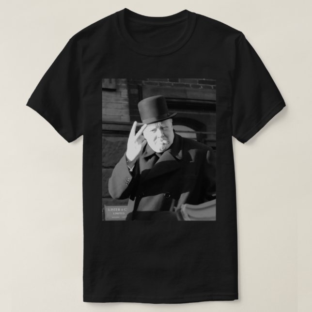 Camiseta Winston Churchill V Day V Day V Sinal 1945 Poster (Frente do Design)