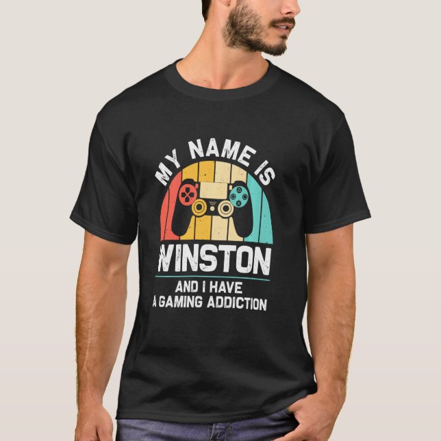 Camiseta Winston Name Personalizado Funny Geek para Jogos B (Frente)