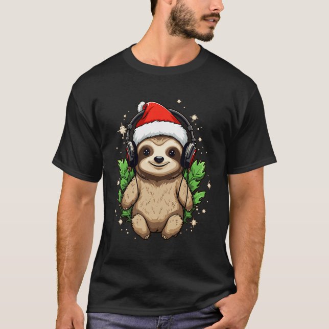 Camiseta Winter Edm Festiva Christmas Party Sloth (Frente)