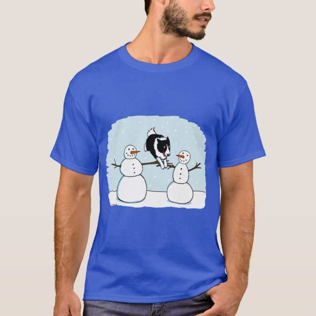 Camiseta Winter Fun Border Collie with Snowmen Cute Dog Hol (Frente)
