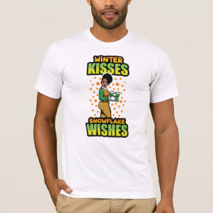 Camiseta Winter Kisses Snowflake Deseja Mulher Negra Sista