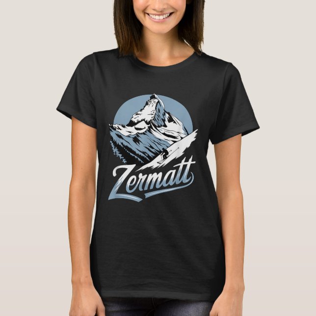 Camiseta Winter Skiing Adventure, Zermatt Mountain Ski Fun  (Frente)