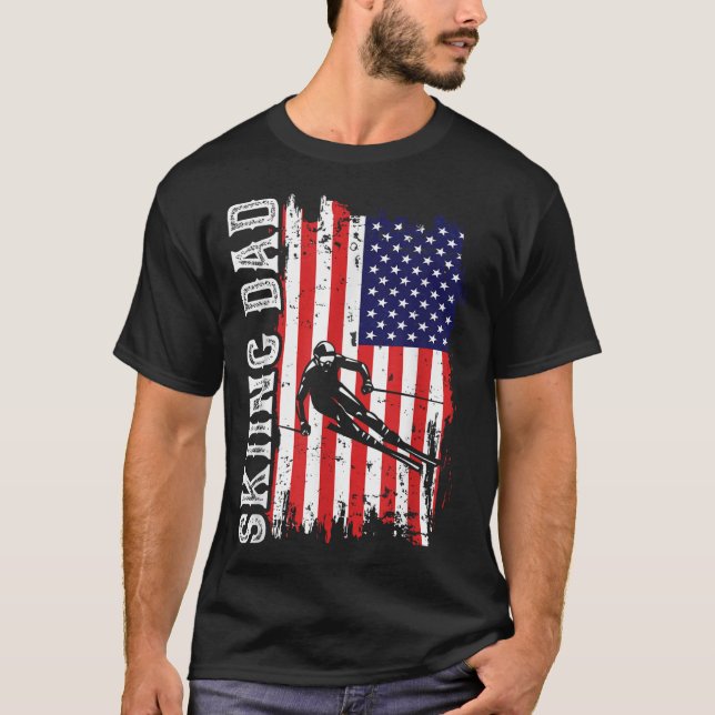 Camiseta Winter Skiing Dad For Lover Ski Usa Flag Skiers Fa (Frente)