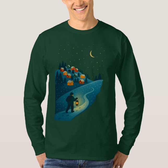 Camiseta Winter Village Lantern Walk Illustration shirt (Frente)