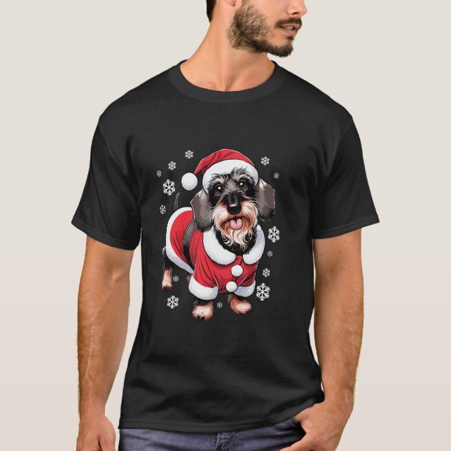 Camiseta Wire Haired Dachshund Natal Xmas Long Sleeve T (Frente)