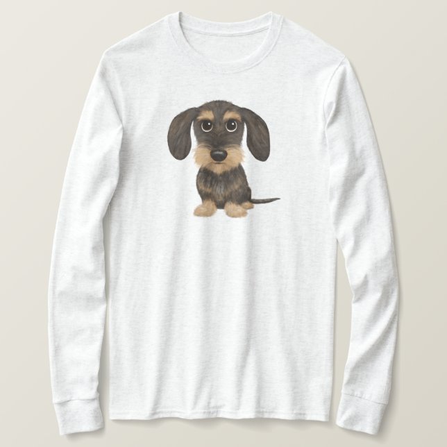 Camiseta Wirehaired Dachshund | Cachorro de Cartoon Teckel (Frente do Design)