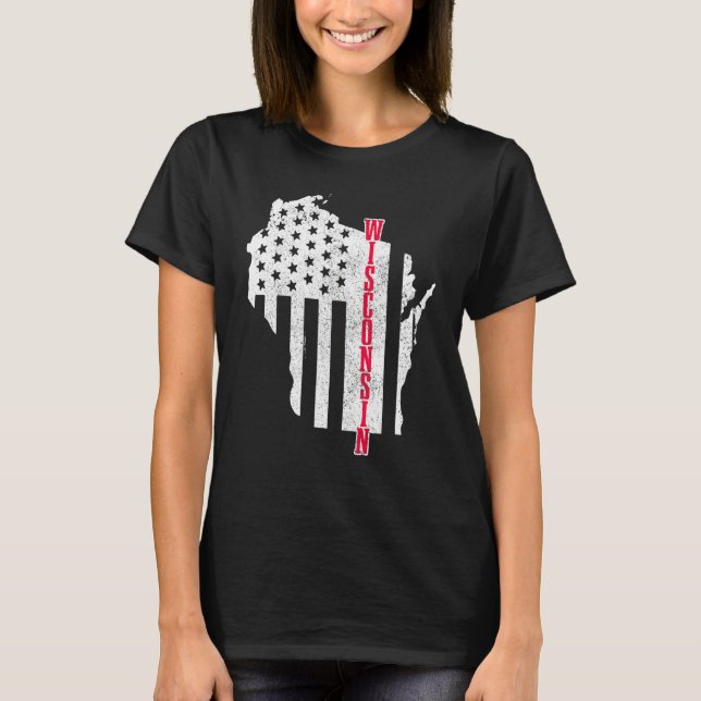Camiseta Wisconsin American Flag Map Pride Patriotic 4th Of (Frente)