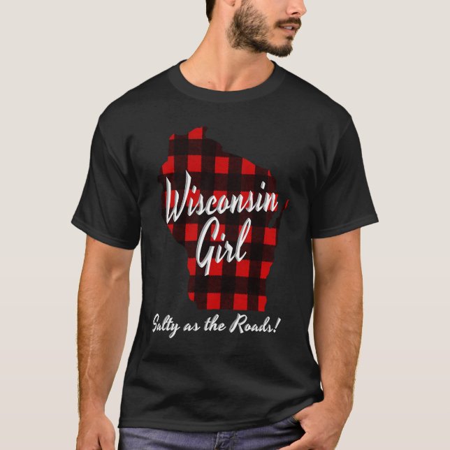 Camiseta Wisconsin Girl SALTY AS THE ROADS Hunter Plaid Buf (Frente)