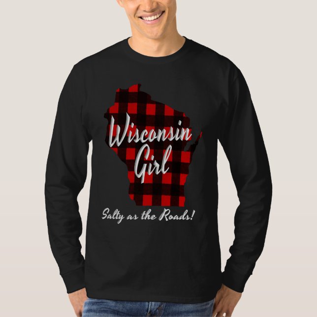 Camiseta Wisconsin Girl SALTY AS THE ROADS Hunter Plaid Buf (Frente)