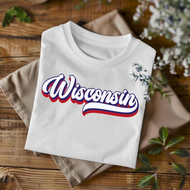 Camiseta Wisconsin Vermelho Branco e Azul com Letr (Criador carregado)