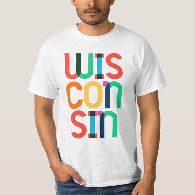 Camiseta Wisconsin Vintage Retro Colorful 80s Pop Art (Frente)