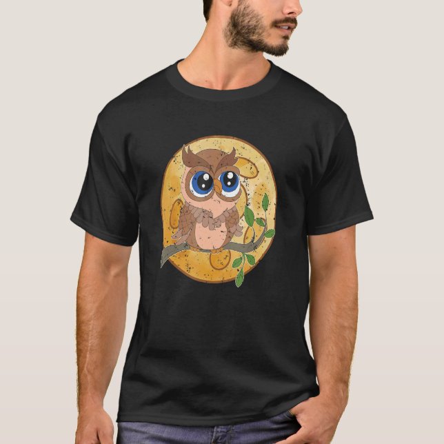 Camiseta Wise Bird Forest Animal Owl, Coruja de Lua Cheia (Frente)