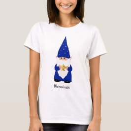 Camiseta Wise Gnome vestido de azul com lâmpada