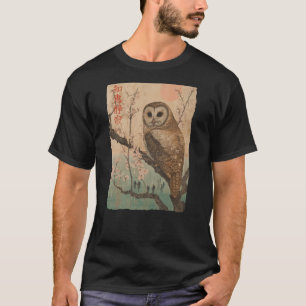 Camiseta Wise Owl e Cherry Blossoms Japoneses Woodblock AR