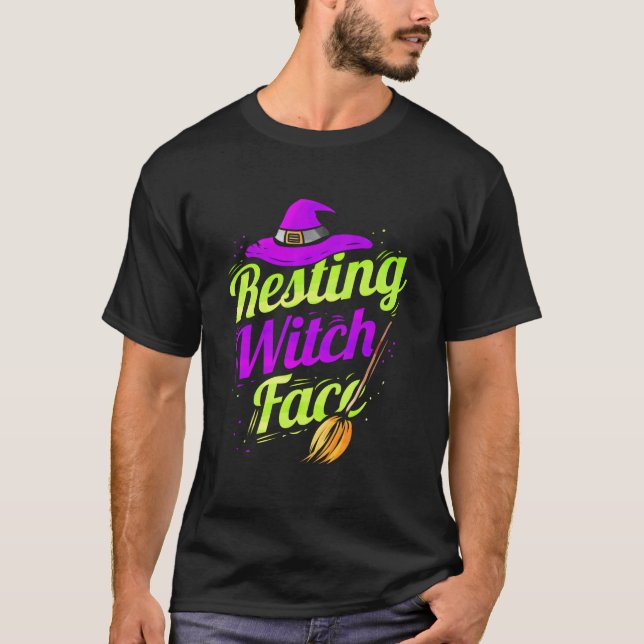 Camiseta Witch Broom Halloween Resting Witch Face (Frente)