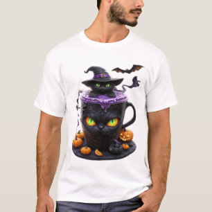 Camiseta Witch Cat Halloween Latte  Café Criativo e Assusta