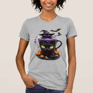 Camiseta Witch Cat Halloween Latte  Creepy Cute Coffee with