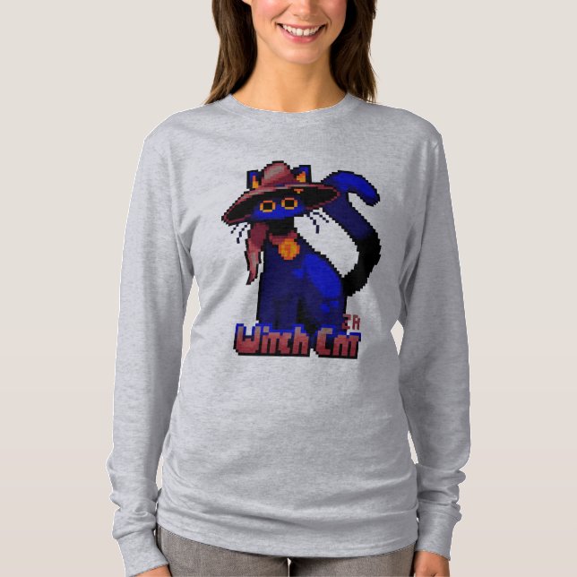 Camiseta Witch Cat Halloween pixel art (Frente)