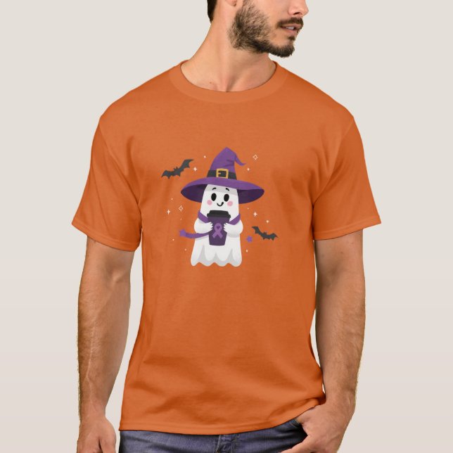 Camiseta Witch Ghost Coffee Purple Ribbon Awareness (Frente)