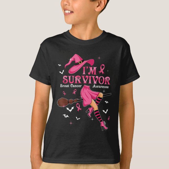 Camiseta Witch Im A Survivor Halloween Breast Cancer Awaren (Frente)