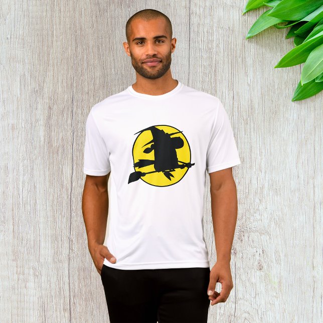 Camiseta Witch Silhouette Flying on Broom Against Full Moon (Criador carregado)