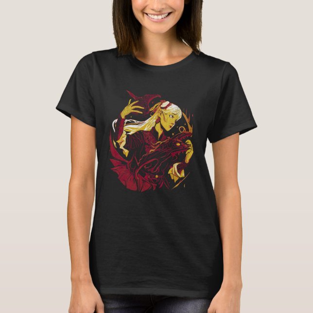 Camiseta Witch with a dragon Fantasy creature Wiccan Wicca  (Frente)