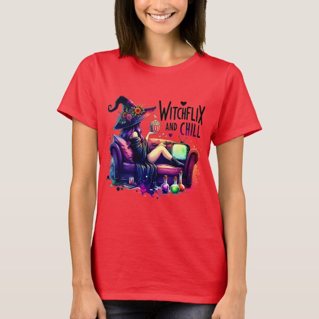 Camiseta "Witchflix and Chill – Fun Witch Design for Hallow (Frente)