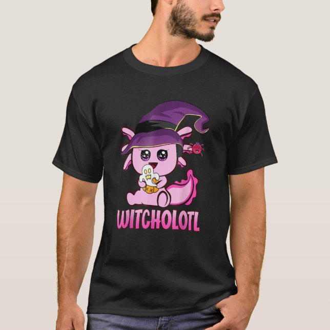Camiseta Witcholotl Cute Axolotl Witch Halloween  Spooky Se (Frente)