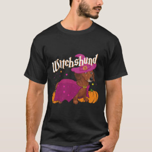 Camiseta Witchshund Dachshund Dog Em Bruxo Hat Halloween Co