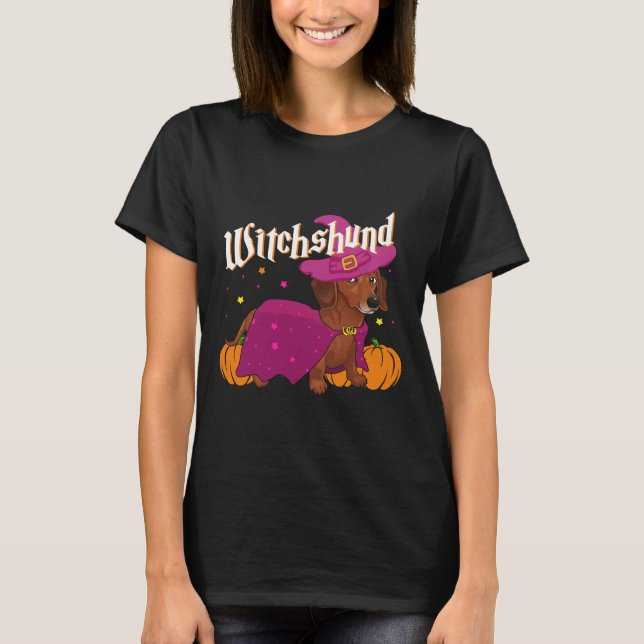 Camiseta Witchshund Dachshund Dog In Witch Hat Halloween Co (Frente)
