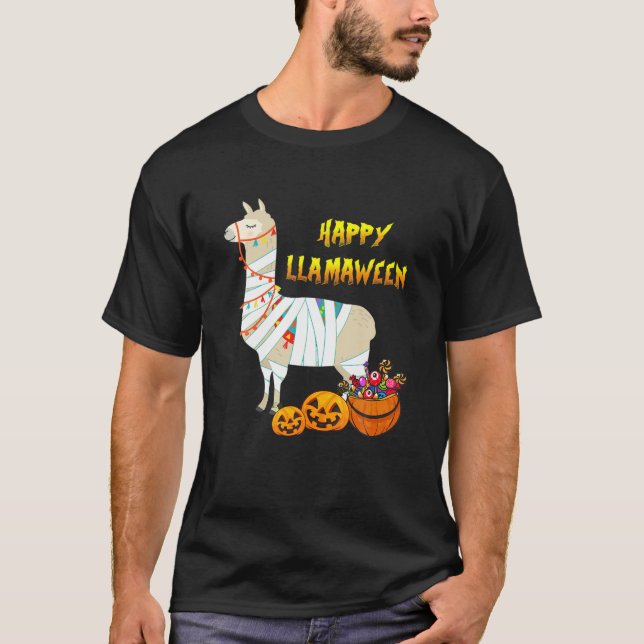 Camiseta Witchy Halloween Llama Happy Llamaween Alpaca Mumm (Frente)