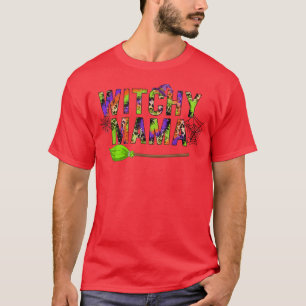 Camiseta Witchy Mama Halloween Tie Dye Leopard Bruxa Mãe Wo