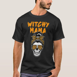 Camiseta Witchy Mama Lazy Halloween Costume Messy Bun Skul