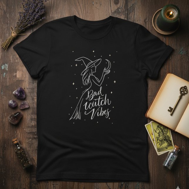 Camiseta Witchy Minimal — Bad Witch Vibes Modern Line Art (Criador carregado)