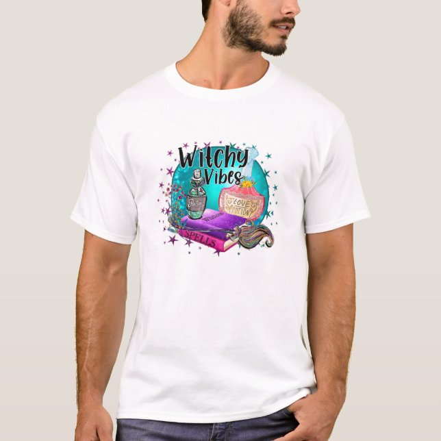 Camiseta Witchy Vibes Dia de as Bruxas engraçado Magic Witc (Frente)