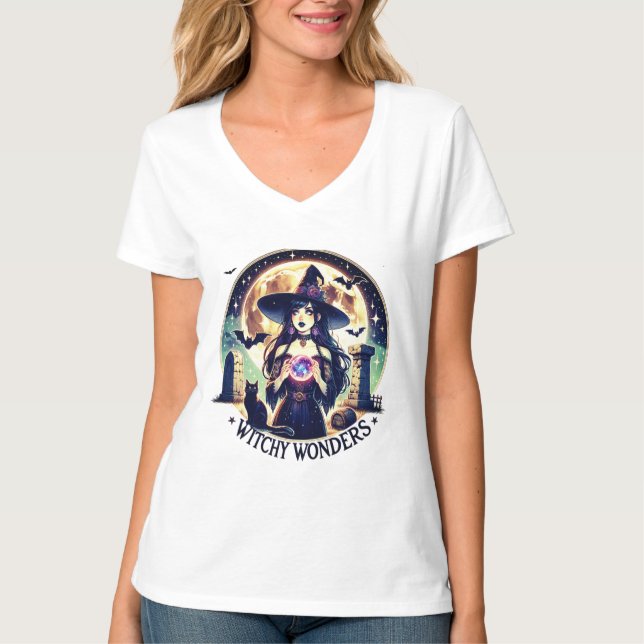 Camiseta "Witchy Wonders" Halloween Crystal Ball Shirt (Frente)