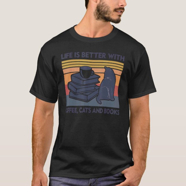 Camiseta With Coffee Cats And Books Cat (Frente)