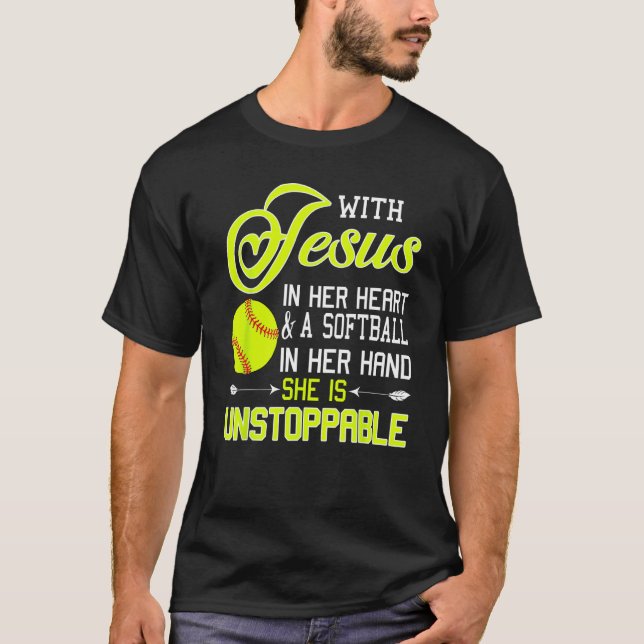 Camiseta With Jesus In Her Heart And Softball In A Hand Uns (Frente)