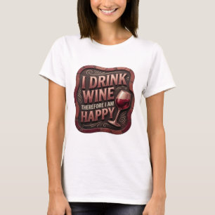 Camiseta Witty Gold EU BEBO VINHO, PORTANTO SOU FELIZ