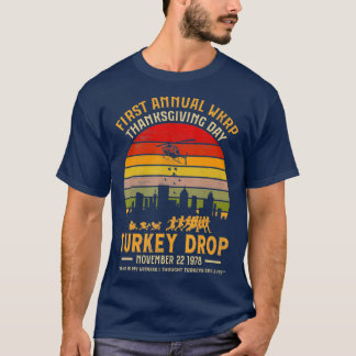 Camiseta WKRP Ação de Graças A Turquia Cai Deus É Minha Tes