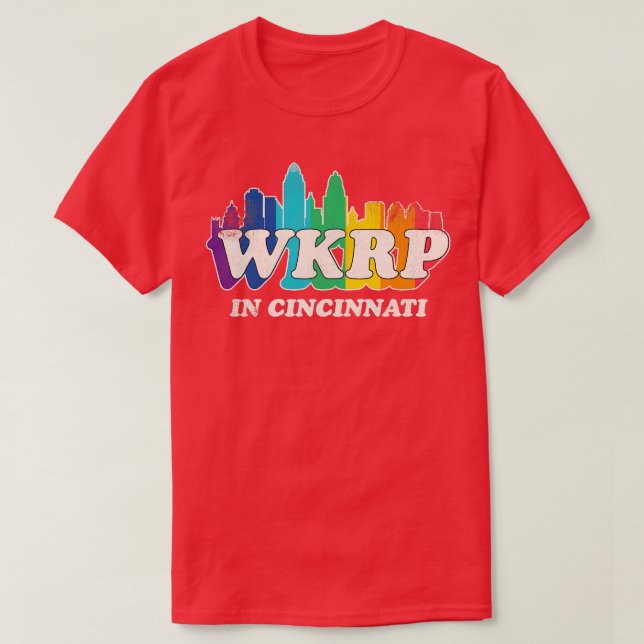 Camiseta WKRP no Cincinatti Vintage Rainbow (Frente do Design)