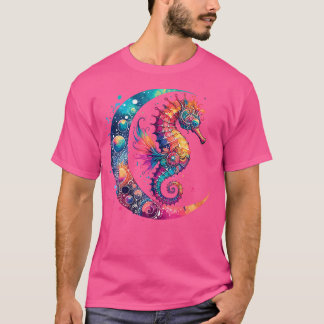 Camiseta Wo Cosmic Celestial Seahorse Boho Moon