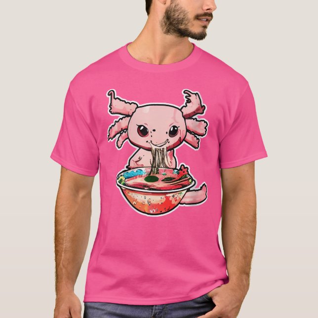 Camiseta Wo Kawaii Axolotl Comendo Ramen Noodles Animes Gir (Frente)