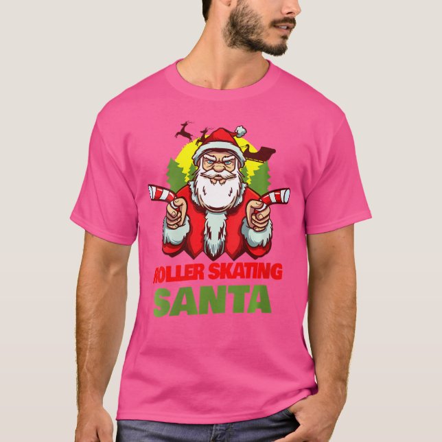Camiseta Wo Roller Skating Santa Claus Christmas Holiday Ro (Frente)