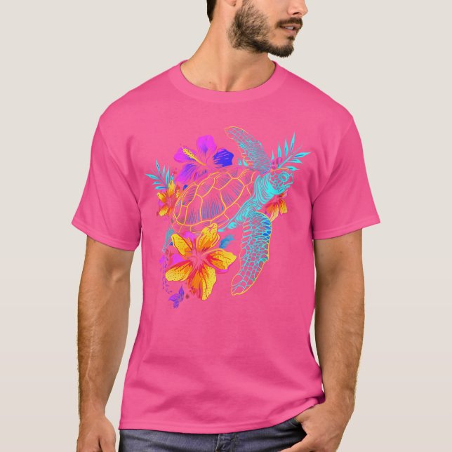 Camiseta Wo Sea Turtle Hawaiian Flowers Hawaii Scuba Mergin (Frente)