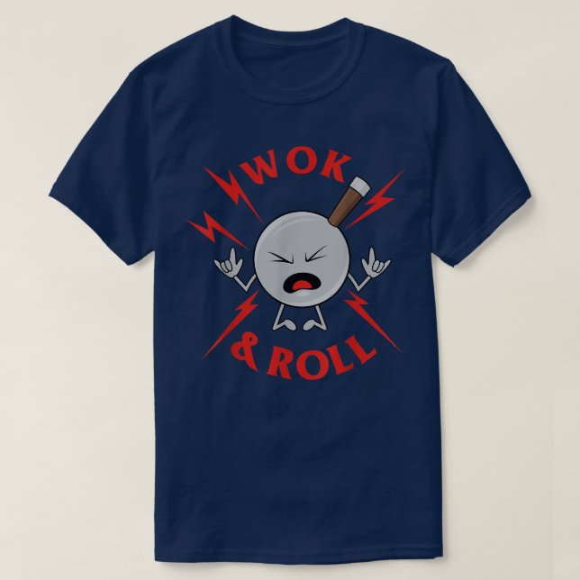 Camiseta Wok E Roll Funny Wok Cozinhar Chef Asiático (Frente do Design)