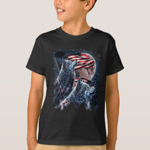 Camiseta Wolf 4 De Julho American Flag Howling Wolves Unde