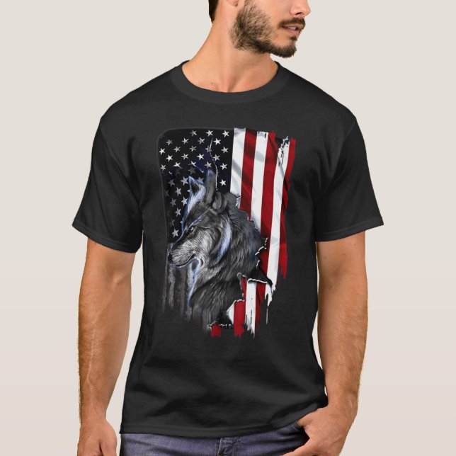 Camiseta Wolf American Flag (Frente)