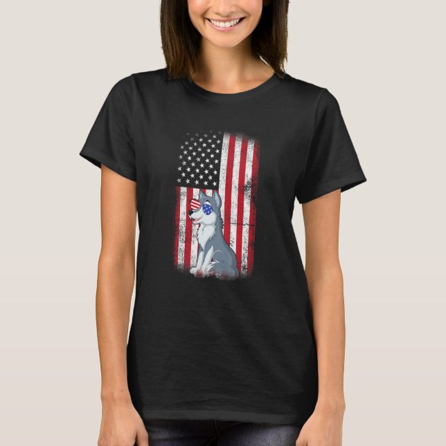 Camiseta Wolf American Flag Boys Raparigas Women Quarto De (Frente)
