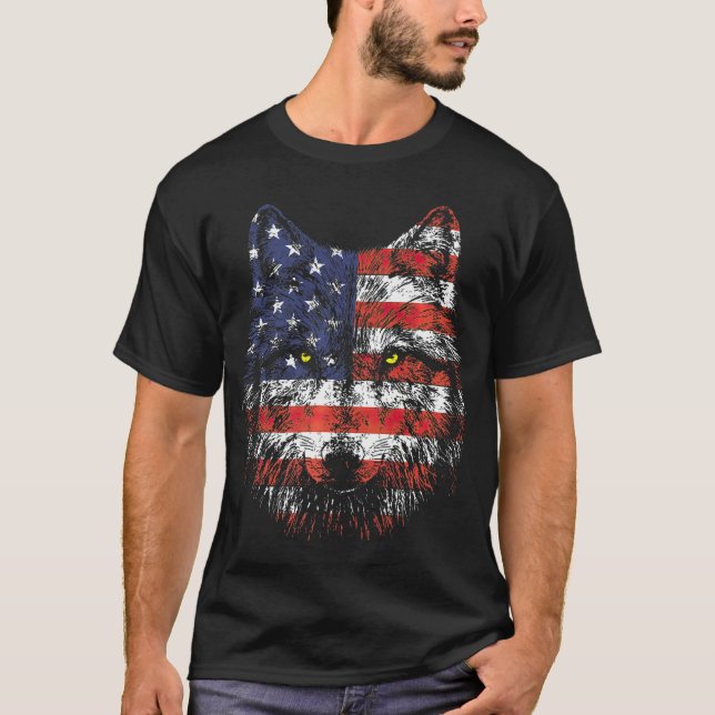 Camiseta Wolf American Flag USA (Frente)